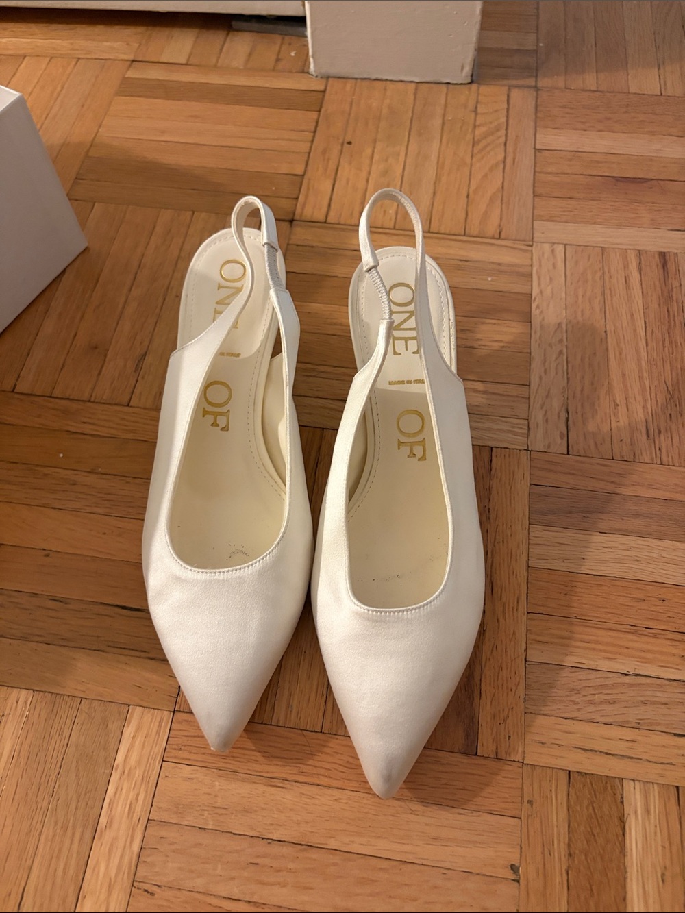 White Satin Bridal Slingback Kitten Heels
